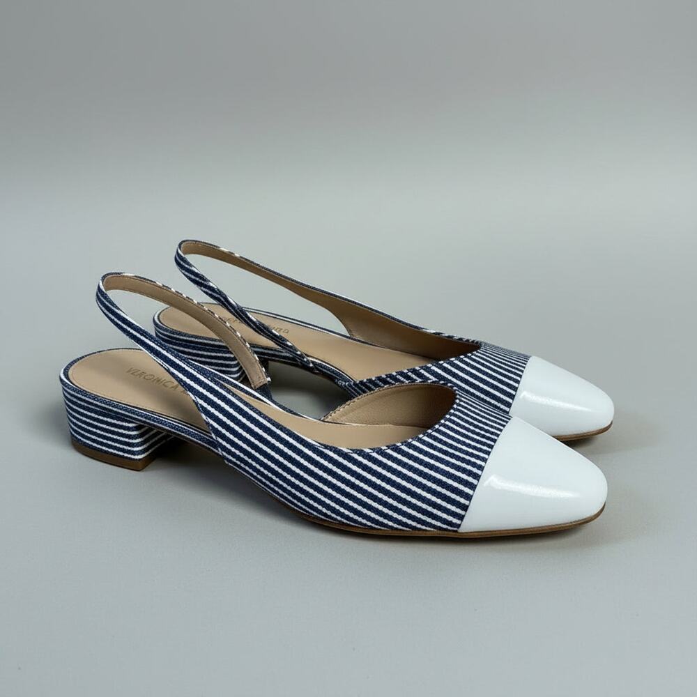 Veronica Beard denim/white striped flats, size 6.5, BRAND NEW!